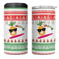 Hawaiian Mele Kalikimaka 4 in 1 Can Cooler Tumbler Funny Pineapple Surfing with Map Christmas Stripe Elements