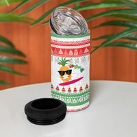 Hawaiian Mele Kalikimaka 4 in 1 Can Cooler Tumbler Funny Pineapple Surfing with Map Christmas Stripe Elements