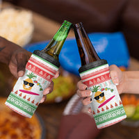 Hawaiian Mele Kalikimaka 4 in 1 Can Cooler Tumbler Funny Pineapple Surfing with Map Christmas Stripe Elements