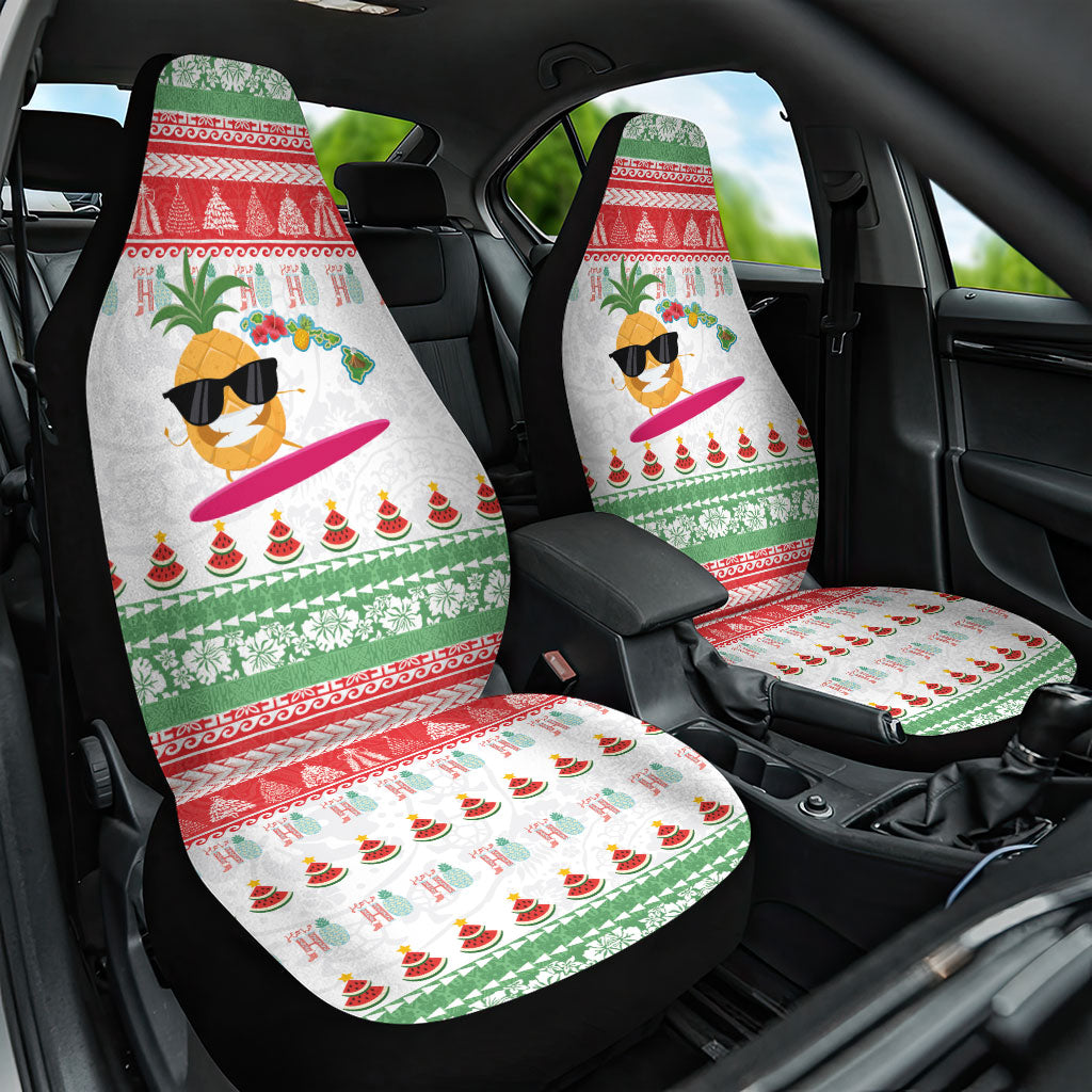Hawaiian Mele Kalikimaka Car Seat Cover Funny Pineapple Surfing with Map Christmas Stripe Elements