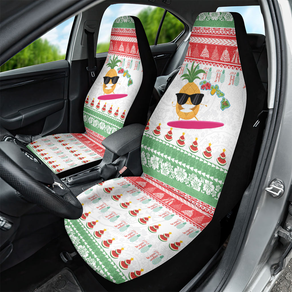 Hawaiian Mele Kalikimaka Car Seat Cover Funny Pineapple Surfing with Map Christmas Stripe Elements