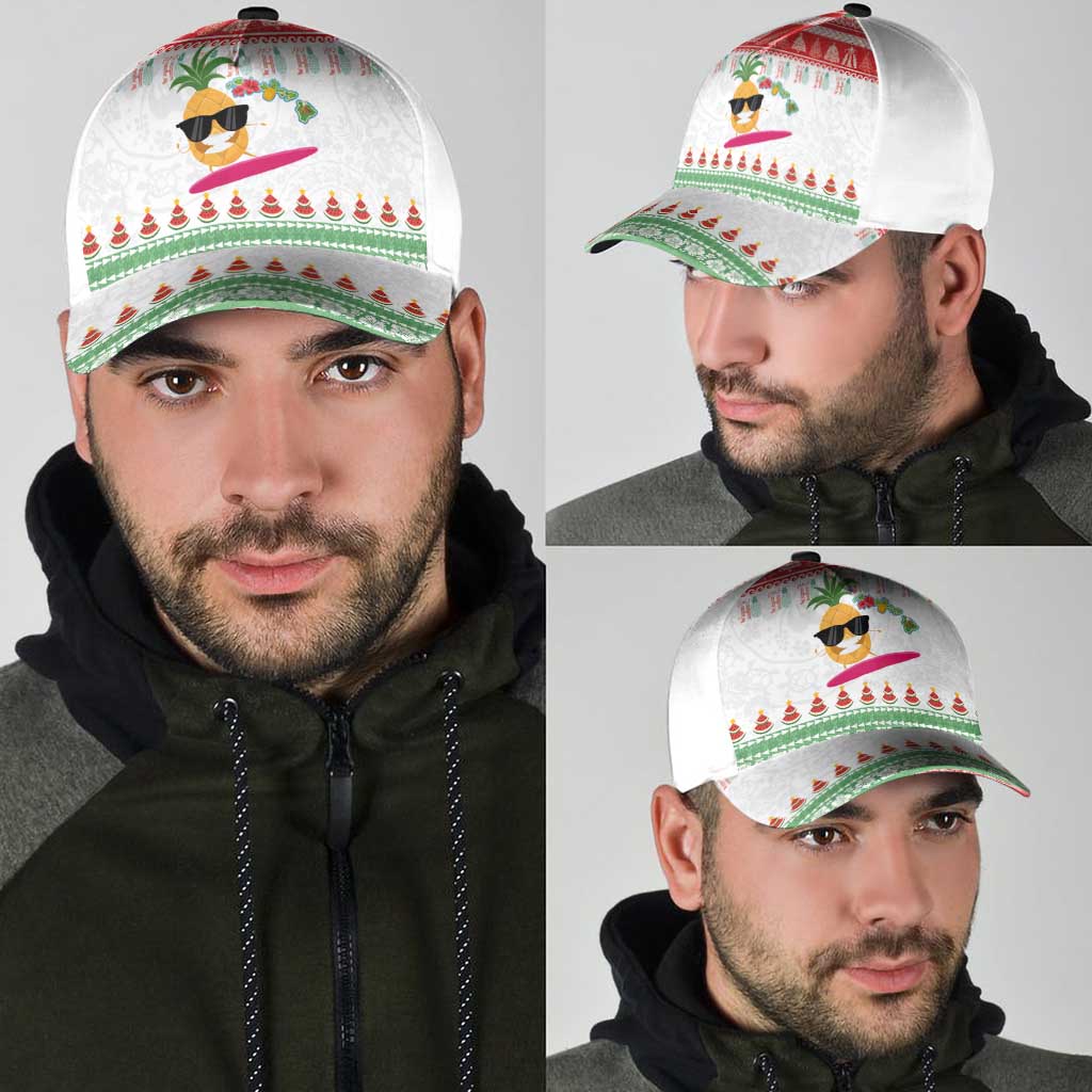 Hawaiian Mele Kalikimaka Classic Cap Funny Pineapple Surfing with Map Christmas Stripe Elements