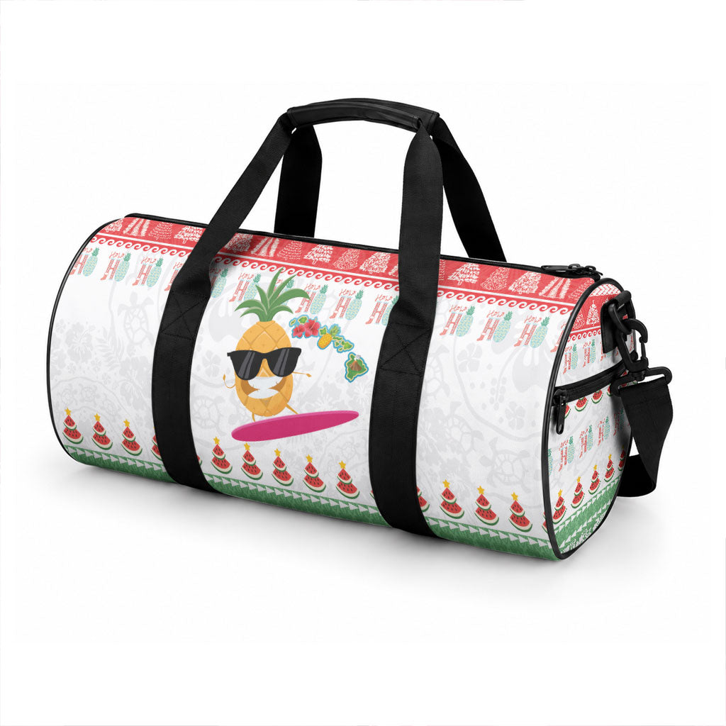 Hawaiian Mele Kalikimaka Duffle Bag Funny Pineapple Surfing with Map Christmas Stripe Elements