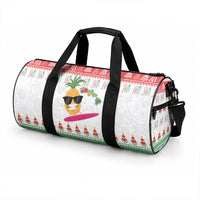 Hawaiian Mele Kalikimaka Duffle Bag Funny Pineapple Surfing with Map Christmas Stripe Elements