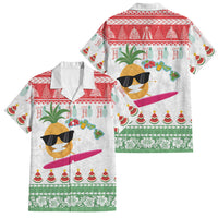 Hawaiian Mele Kalikimaka Family Matching Mermaid Dress and Hawaiian Shirt Funny Pineapple Surfing with Map Christmas Stripe Elements