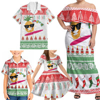 Hawaiian Mele Kalikimaka Family Matching Off Shoulder Maxi Dress and Hawaiian Shirt Funny Pineapple Surfing with Map Christmas Stripe Elements