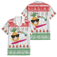 Hawaiian Mele Kalikimaka Family Matching Off Shoulder Maxi Dress and Hawaiian Shirt Funny Pineapple Surfing with Map Christmas Stripe Elements