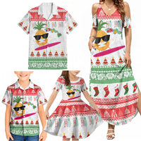 Hawaiian Mele Kalikimaka Family Matching Summer Maxi Dress and Hawaiian Shirt Funny Pineapple Surfing with Map Christmas Stripe Elements