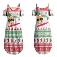 Hawaiian Mele Kalikimaka Family Matching Summer Maxi Dress and Hawaiian Shirt Funny Pineapple Surfing with Map Christmas Stripe Elements