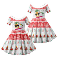 Hawaiian Mele Kalikimaka Family Matching Summer Maxi Dress and Hawaiian Shirt Funny Pineapple Surfing with Map Christmas Stripe Elements
