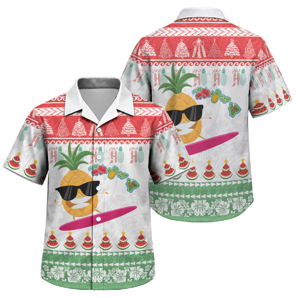 Hawaiian Mele Kalikimaka Family Matching Summer Maxi Dress and Hawaiian Shirt Funny Pineapple Surfing with Map Christmas Stripe Elements