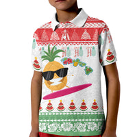 Hawaiian Mele Kalikimaka Kid Polo Shirt Funny Pineapple Surfing with Map Christmas Stripe Elements
