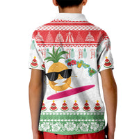 Hawaiian Mele Kalikimaka Kid Polo Shirt Funny Pineapple Surfing with Map Christmas Stripe Elements