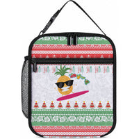 Hawaiian Mele Kalikimaka Lunch Bag Funny Pineapple Surfing with Map Christmas Stripe Elements
