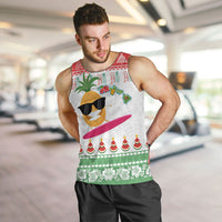 Hawaiian Mele Kalikimaka Men Tank Top Funny Pineapple Surfing with Map Christmas Stripe Elements
