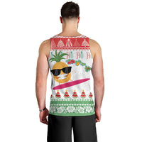 Hawaiian Mele Kalikimaka Men Tank Top Funny Pineapple Surfing with Map Christmas Stripe Elements