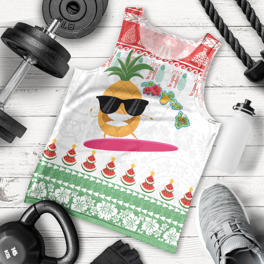 Hawaiian Mele Kalikimaka Men Tank Top Funny Pineapple Surfing with Map Christmas Stripe Elements