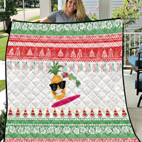 Hawaiian Mele Kalikimaka Quilt Funny Pineapple Surfing with Map Christmas Stripe Elements