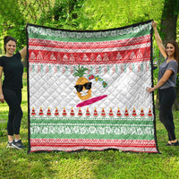 Hawaiian Mele Kalikimaka Quilt Funny Pineapple Surfing with Map Christmas Stripe Elements
