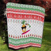 Hawaiian Mele Kalikimaka Quilt Funny Pineapple Surfing with Map Christmas Stripe Elements