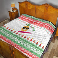 Hawaiian Mele Kalikimaka Quilt Funny Pineapple Surfing with Map Christmas Stripe Elements