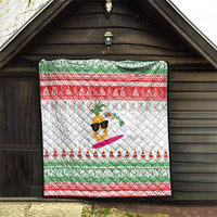 Hawaiian Mele Kalikimaka Quilt Funny Pineapple Surfing with Map Christmas Stripe Elements