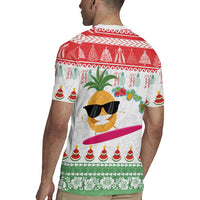 Hawaiian Mele Kalikimaka Rugby Jersey Funny Pineapple Surfing with Map Christmas Stripe Elements