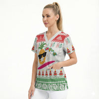 Hawaiian Mele Kalikimaka Scrub Top Funny Pineapple Surfing with Map Christmas Stripe Elements