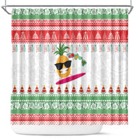 Hawaiian Mele Kalikimaka Shower Curtain Funny Pineapple Surfing with Map Christmas Stripe Elements