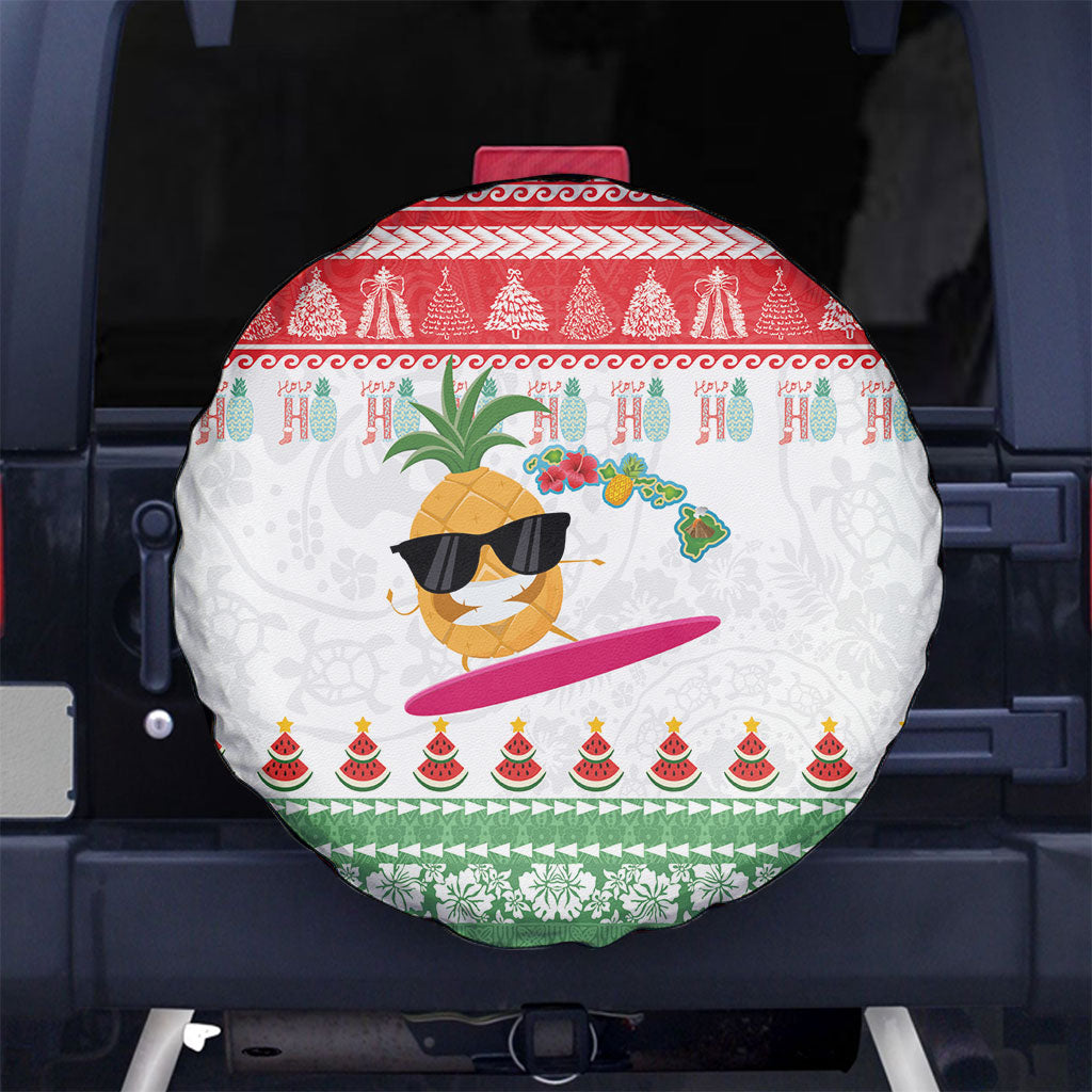 Hawaiian Mele Kalikimaka Spare Tire Cover Funny Pineapple Surfing with Map Christmas Stripe Elements