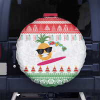 Hawaiian Mele Kalikimaka Spare Tire Cover Funny Pineapple Surfing with Map Christmas Stripe Elements
