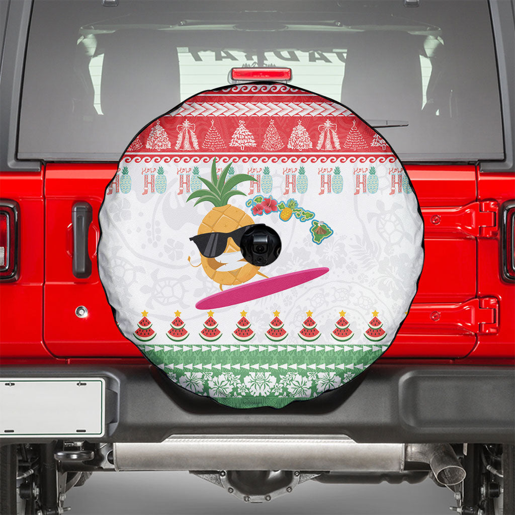 Hawaiian Mele Kalikimaka Spare Tire Cover Funny Pineapple Surfing with Map Christmas Stripe Elements