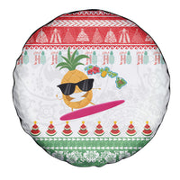 Hawaiian Mele Kalikimaka Spare Tire Cover Funny Pineapple Surfing with Map Christmas Stripe Elements