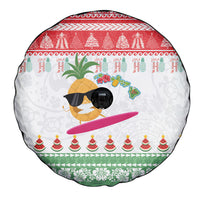 Hawaiian Mele Kalikimaka Spare Tire Cover Funny Pineapple Surfing with Map Christmas Stripe Elements