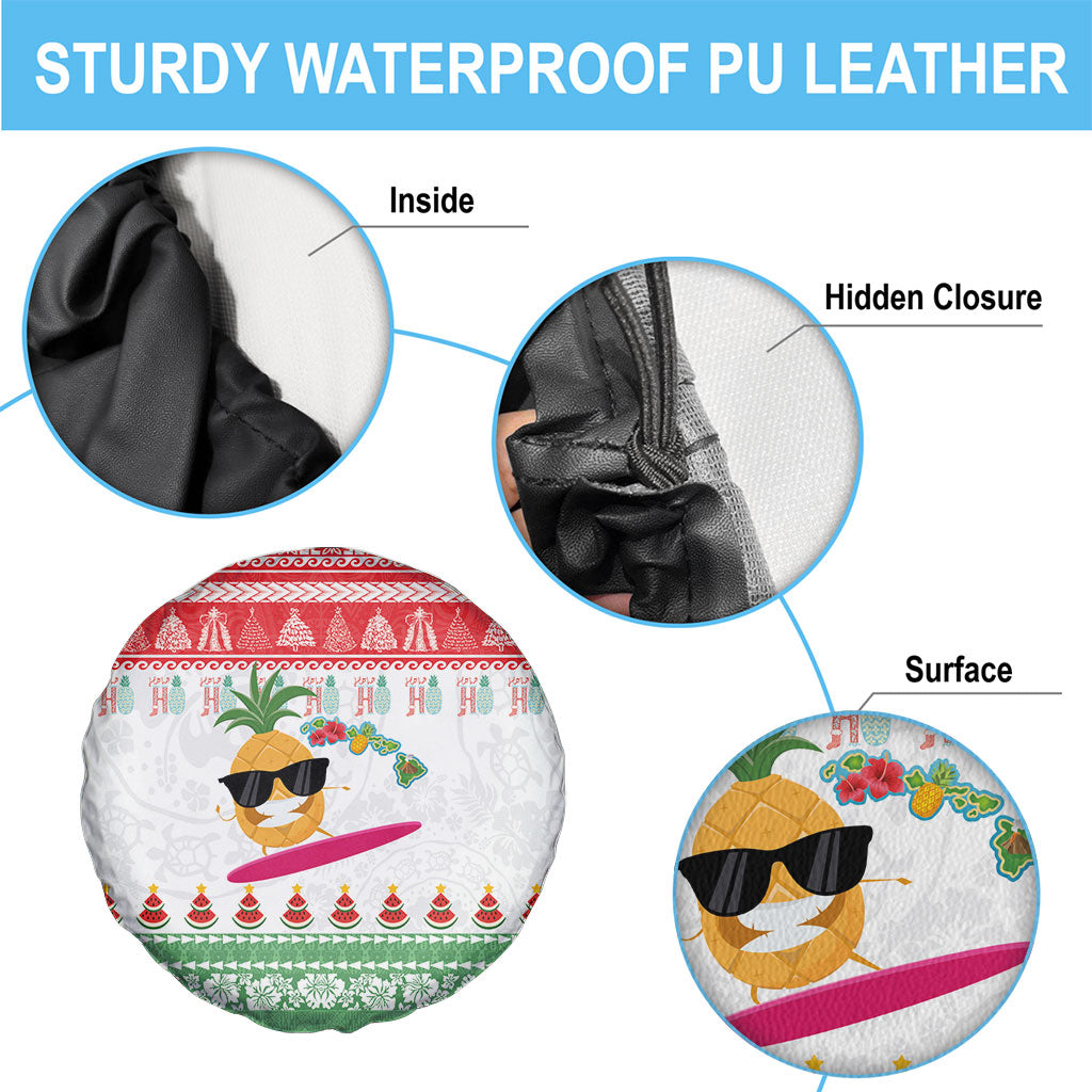 Hawaiian Mele Kalikimaka Spare Tire Cover Funny Pineapple Surfing with Map Christmas Stripe Elements