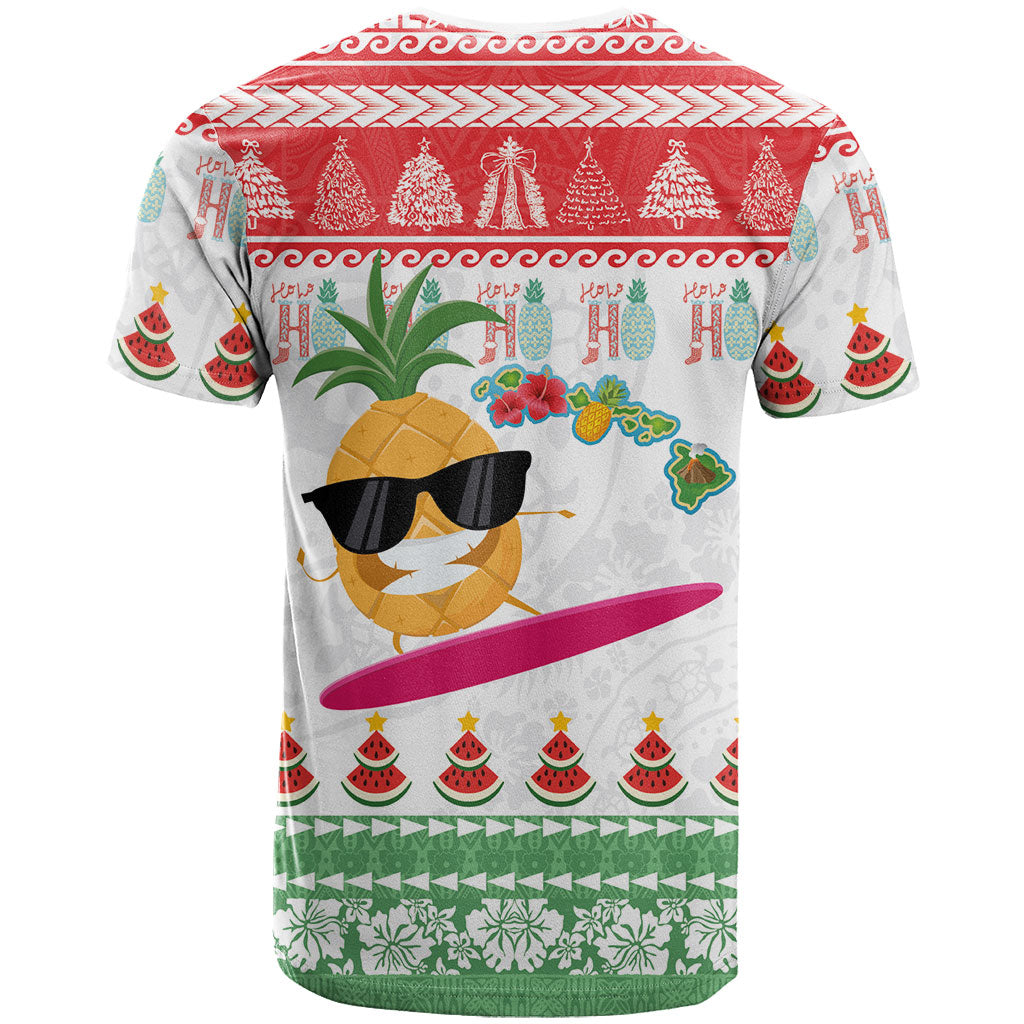 Hawaiian Mele Kalikimaka T Shirt Funny Pineapple Surfing with Map Christmas Stripe Elements