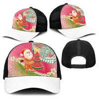 Hawaiian Watermelon Mele Kalikimaka Baseball Net Cap Tropical Tribal Pattern with Funny Santa Claus