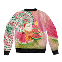 Hawaiian Watermelon Mele Kalikimaka Bomber Jacket Tropical Tribal Pattern with Funny Santa Claus