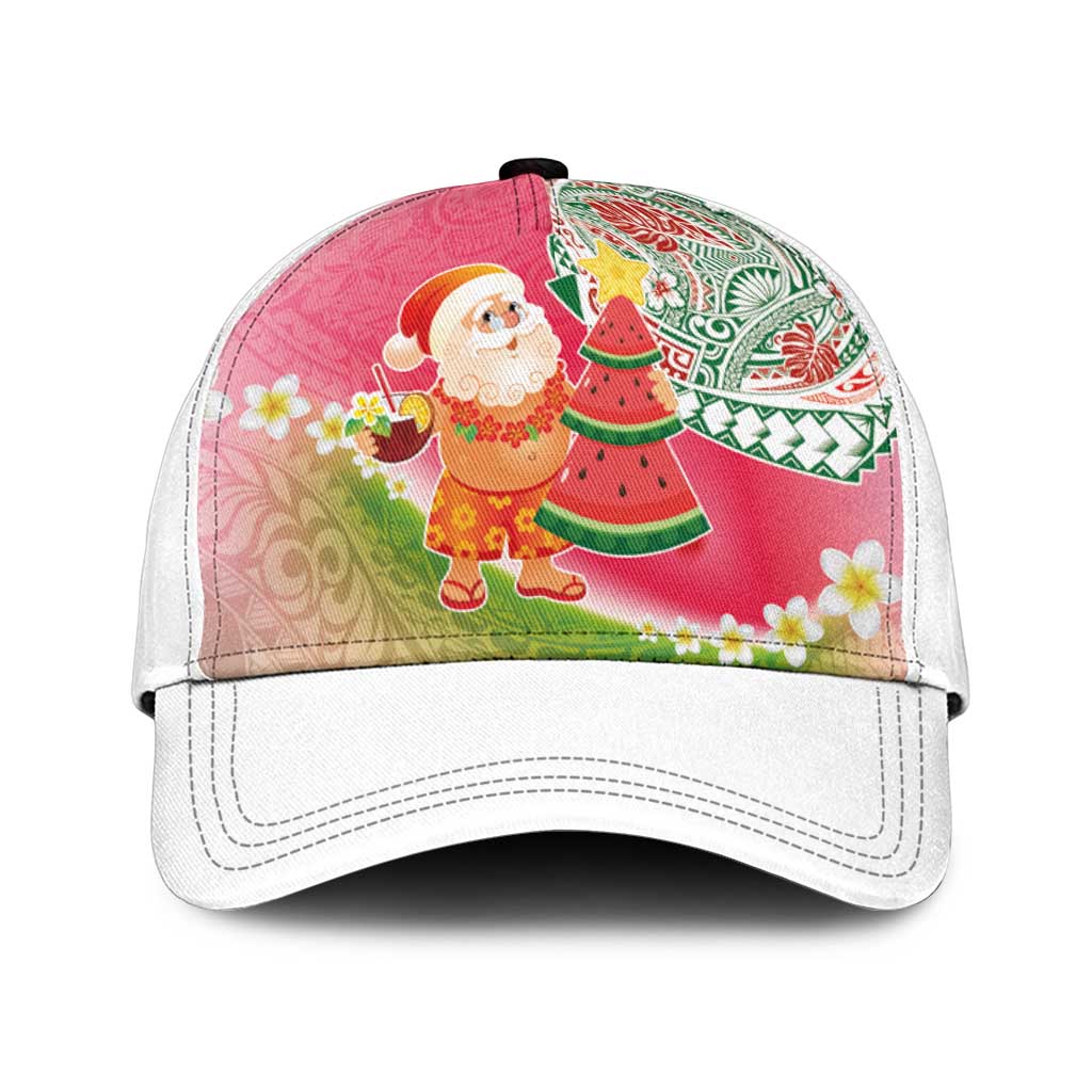 Hawaiian Watermelon Mele Kalikimaka Classic Cap Tropical Tribal Pattern with Funny Santa Claus
