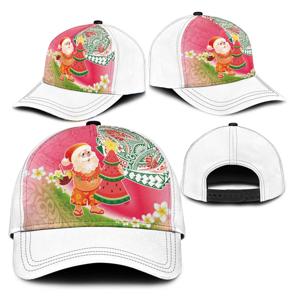 Hawaiian Watermelon Mele Kalikimaka Classic Cap Tropical Tribal Pattern with Funny Santa Claus