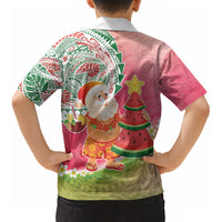 Hawaiian Watermelon Mele Kalikimaka Kid Hawaiian Shirt Tropical Tribal Pattern with Funny Santa Claus