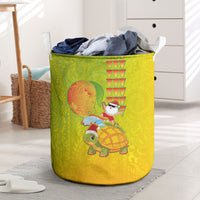 Hawaiian Mango Mele Kalikimaka Laundry Basket Santa Claus Surfing with Turtle Mango Christmas