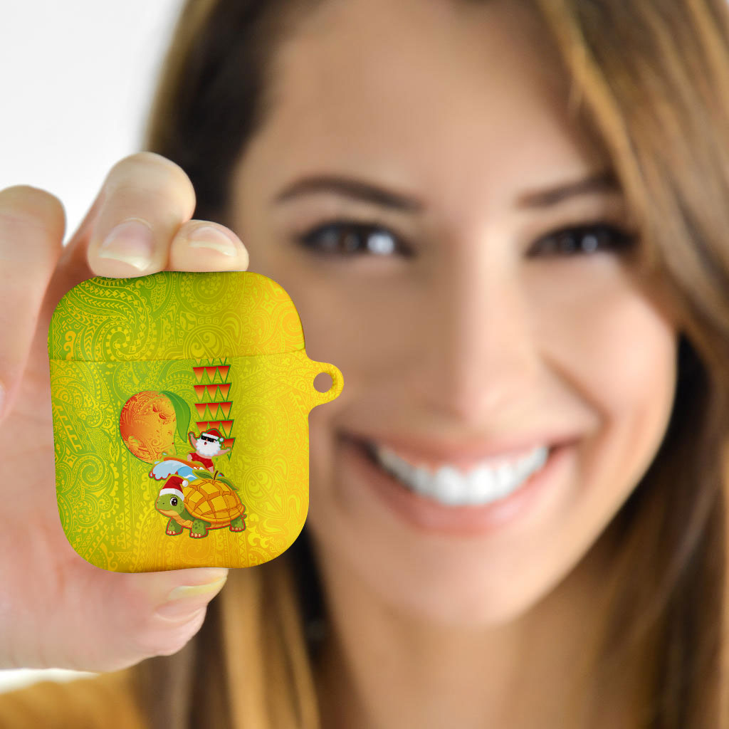 Hawaiian Mango Mele Kalikimaka AirPods Case Santa Claus Surfing with Turtle Mango Christmas