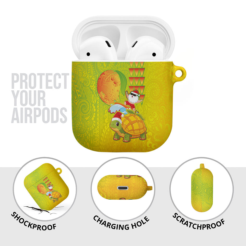 Hawaiian Mango Mele Kalikimaka AirPods Case Santa Claus Surfing with Turtle Mango Christmas