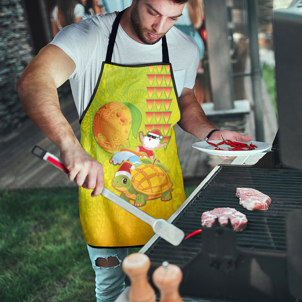 Hawaiian Mango Mele Kalikimaka Apron Santa Claus Surfing with Turtle Mango Christmas
