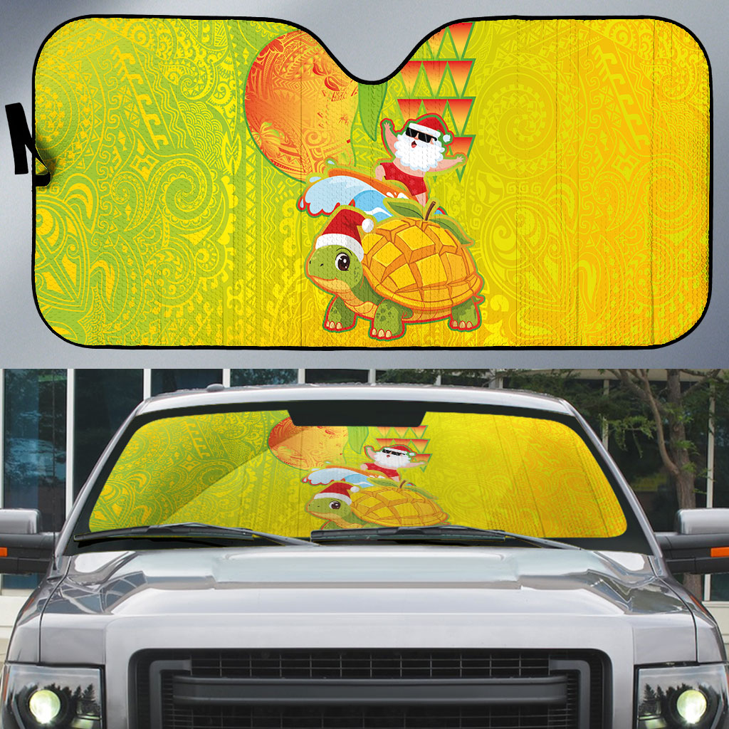 Hawaiian Mango Mele Kalikimaka Auto Sun Shade Santa Claus Surfing with Turtle Mango Christmas