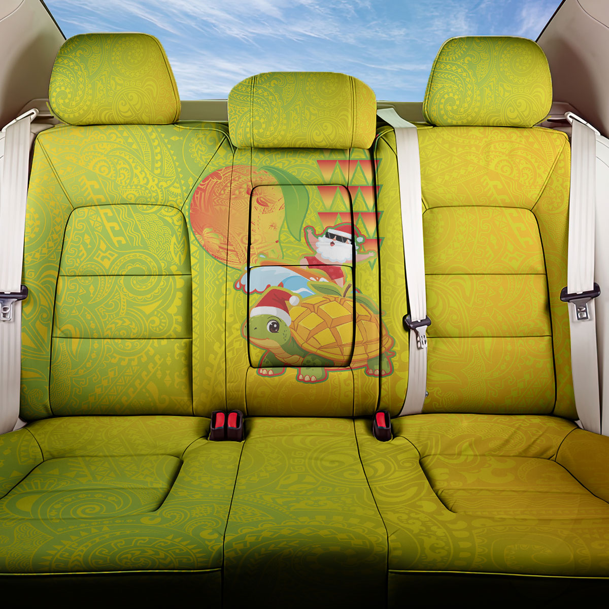Hawaiian Mango Mele Kalikimaka Back Car Seat Cover Santa Claus Surfing with Turtle Mango Christmas