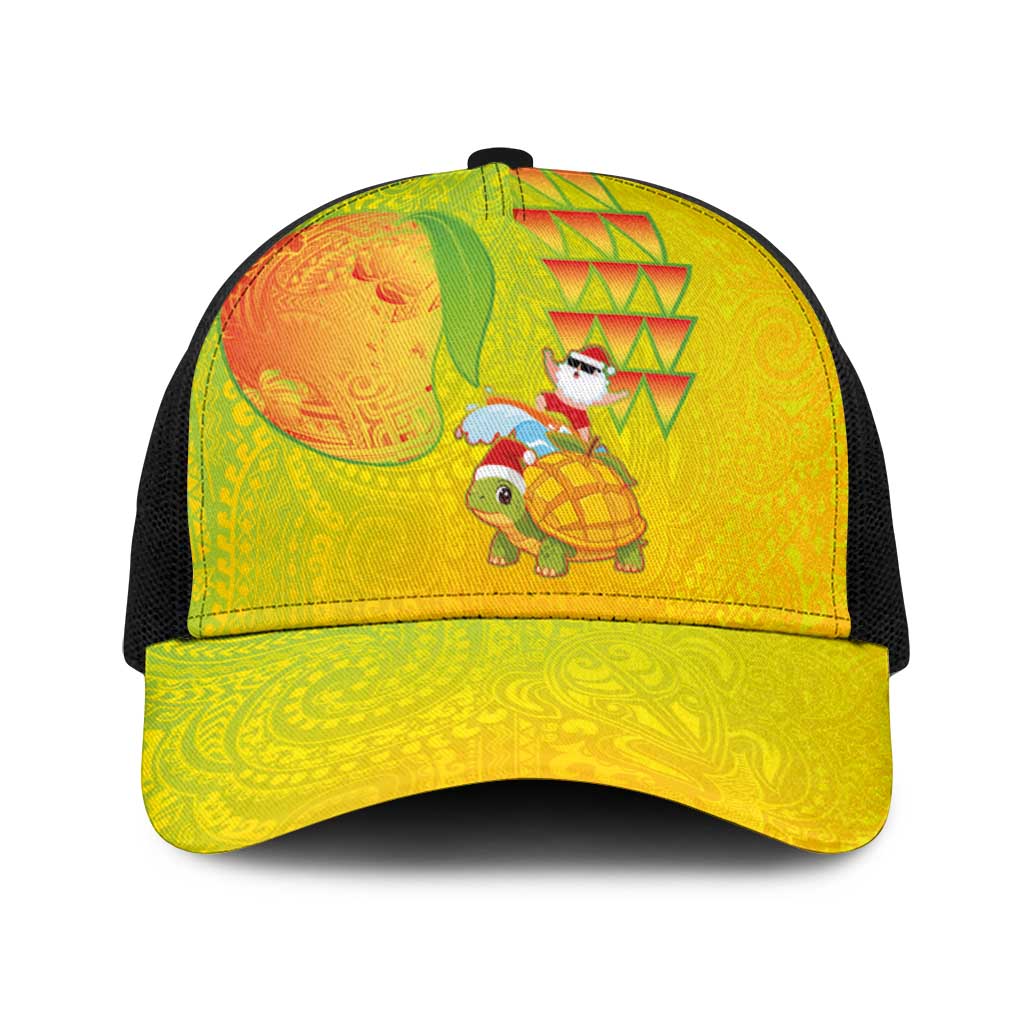 Hawaiian Mango Mele Kalikimaka Baseball Net Cap Santa Claus Surfing with Mango Christmas Turtle