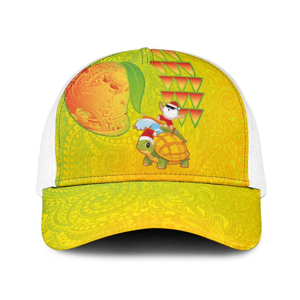 Hawaiian Mango Mele Kalikimaka Baseball Net Cap Santa Claus Surfing with Mango Christmas Turtle