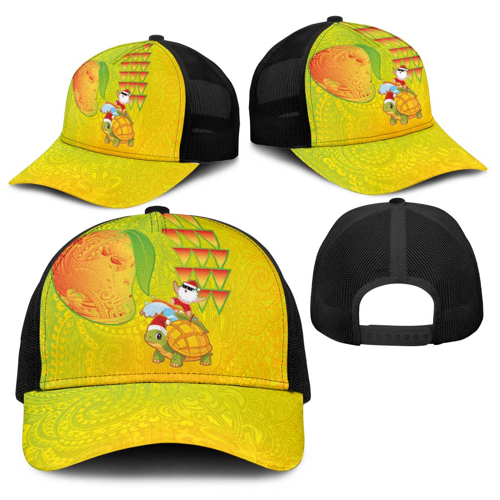Hawaiian Mango Mele Kalikimaka Baseball Net Cap Santa Claus Surfing with Mango Christmas Turtle